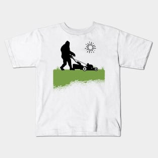 Bigfoot, the Lawn Mowing Sasquatch: Taming and Cutting Grass Kids T-Shirt